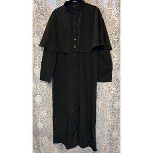 Adult Priest Costume Black Long Cloak Robe Button-Down Medium Size Garment